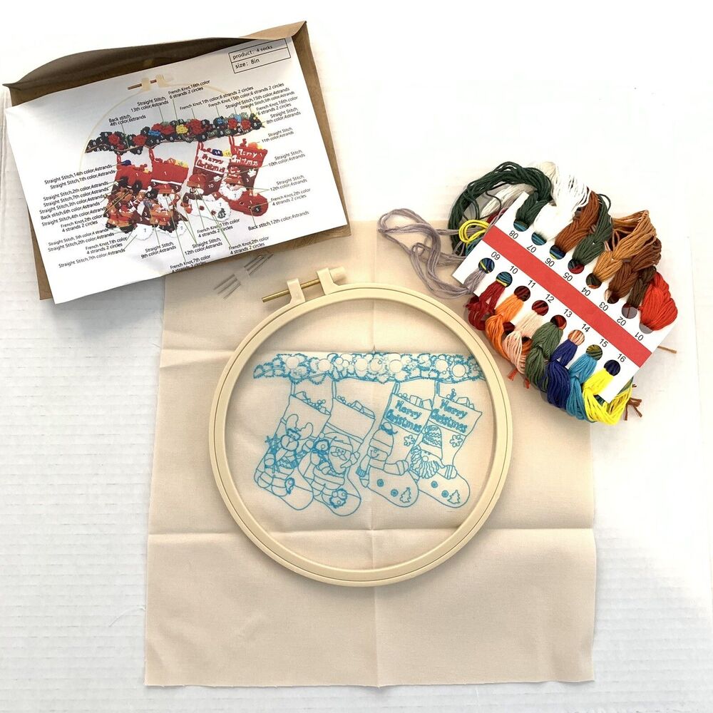 Christmas Needlepoint Kits Crafts Hoop Thread Stockings Hanging Chimney Holiday